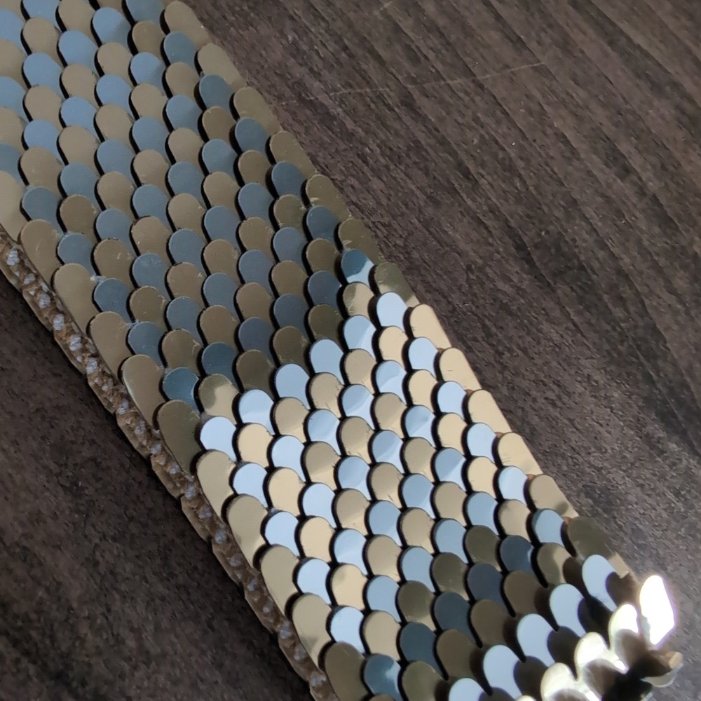 Vintage Two Tone Metal Scale Mesh Stretch Belt Gold Silver 80s Satatement Retro - Picture 9 of 9